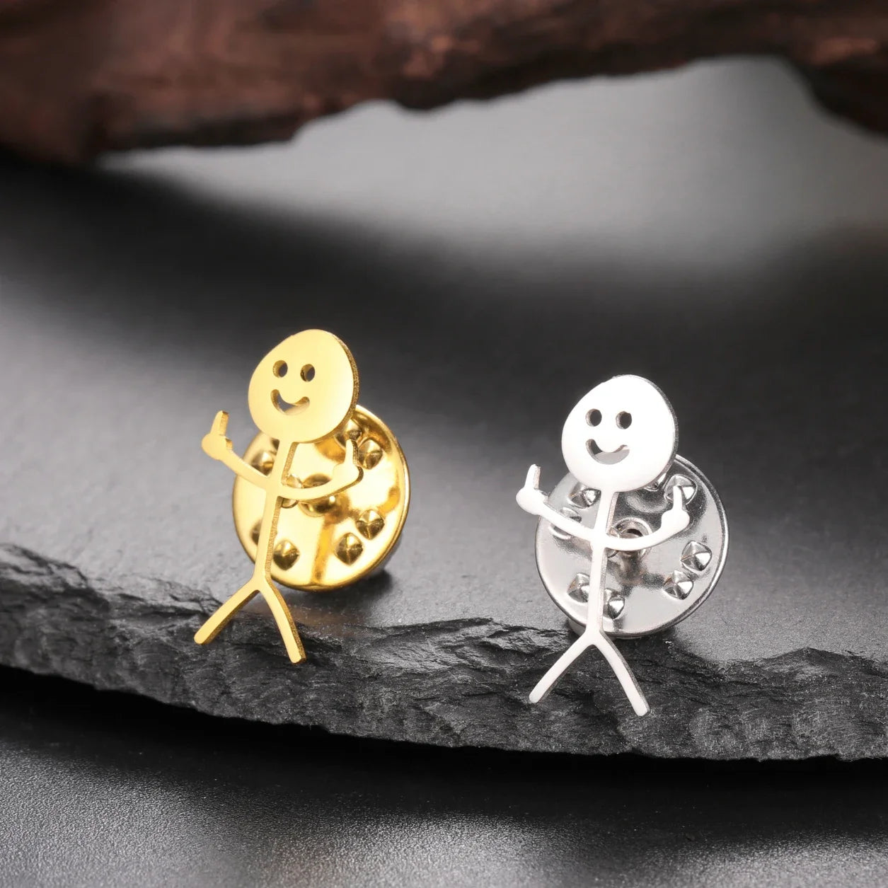 Budzcloud Stainless Steel Middle Finger Stickman Brooch