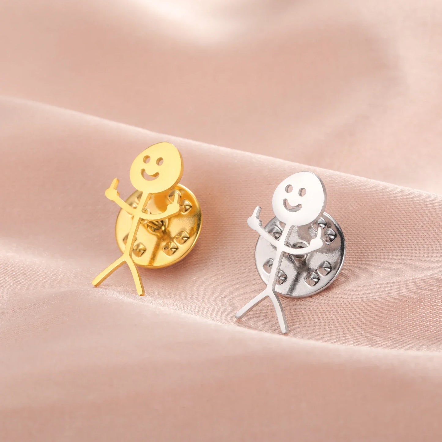 Budzcloud Stainless Steel Middle Finger Stickman Brooch